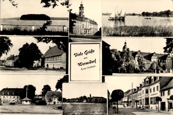 Ak Wermsdorf in Sachsen, Gasthof, Rathaus, Markplatz, Wasseransicht