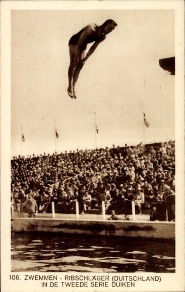 Ak Amsterdam, Olympia 1928, Turmspringer Ribschläger