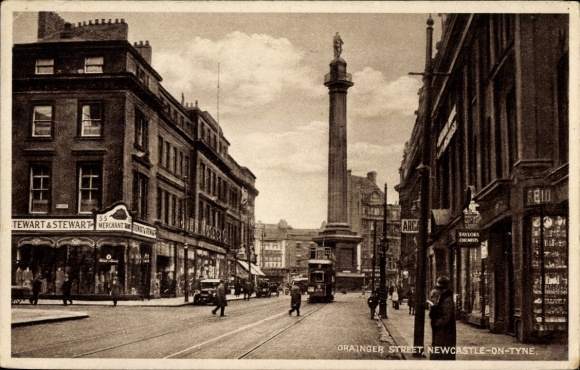 KP Newcastle upon Tyne Anglia, Grainger Street, pomnik, sklepy