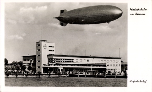 Ak Friedrichshafen am Bodensee, Hafenbahnhof, Zeppelin