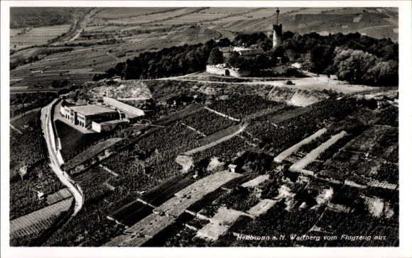 Postcard Heilbronn am Neckar, aerial photograph, Wartberg restaurants, observation tower