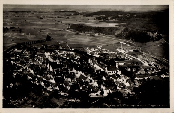 Ak Schongau am Lech Opper-Beieren, luchtfoto van het Beierse landschap, architectuur