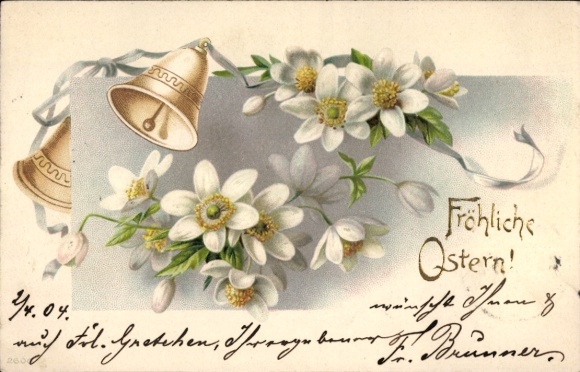 Litho Fröhliche Ostern, Blüten, Glocke