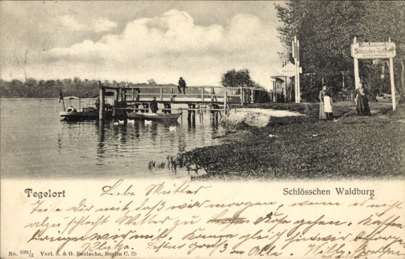 Postcard Berlin Reinickendorf Konradshöhe Tegelort, Restaurant Schlösschen Waldburg, Steg