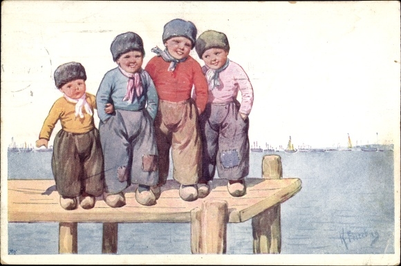 Künstler Ak Feiertag, Karl, Jungen in Volkstrachten
