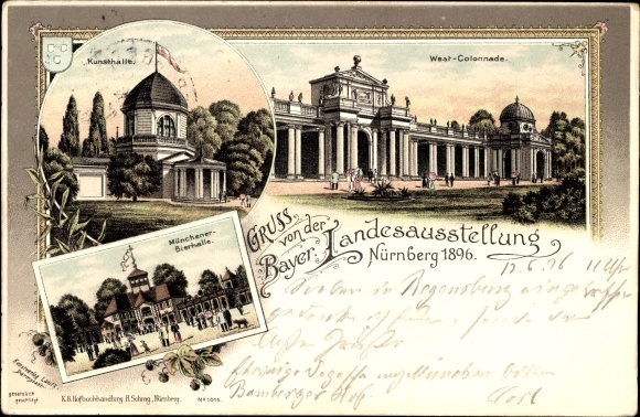 Chromo-Litho Nuremberg in Middle Franconia Bavaria, state exhibition 1896, art gallery, west colonnade