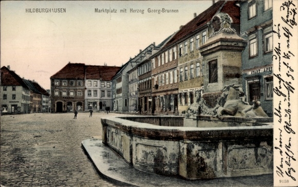 KP Hildburghausen w Turyngii, rynek z fontanną Herzoga Georga