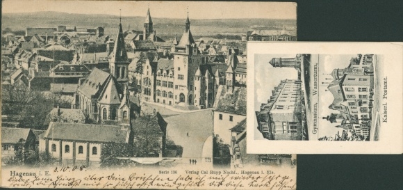 Leporello Postcard Haguenau Haguenau in Alsace Bas Rhin, imperial post office, high school, water tower