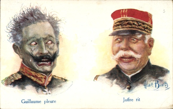 Künstler Ak Beerts, H., Karikatur, Kaiser Wilhelm II., Marschall Joseph Joffre