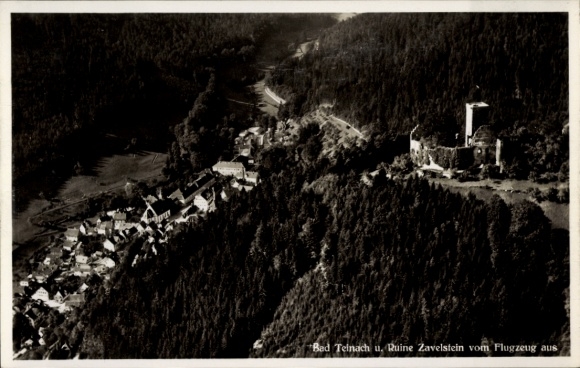Postcard Bad Teinach Zavelstein in the Black Forest, aerial photograph, Zavelstein ruins