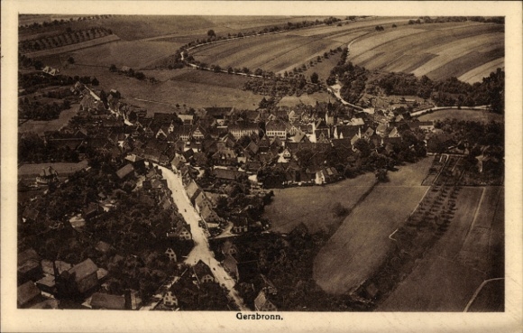 Postcard Gerabronn in Württemberg, aerial view of rural surroundings, village view