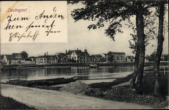 Ak Dresden Laubegast, uitzicht vanaf de oevers van de Elbe