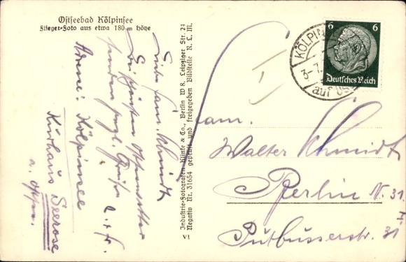 Postcard Kölpinsee Loddin on Usedom, aerial photograph of the beach, Klinke No. 11640