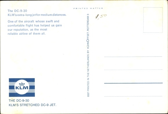 Postcard passenger aircraft, DC-9-30, KLM