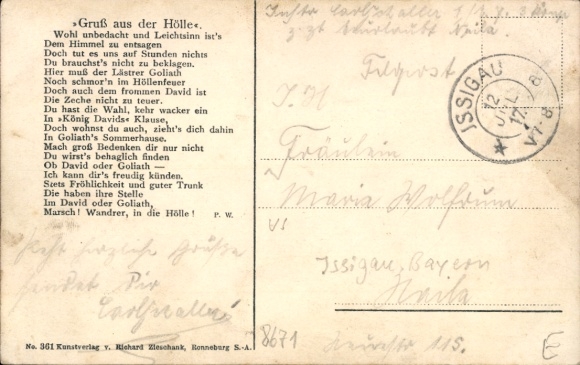 Postcard Issigau in Upper Franconia, poem Greetings from Hell, guest house