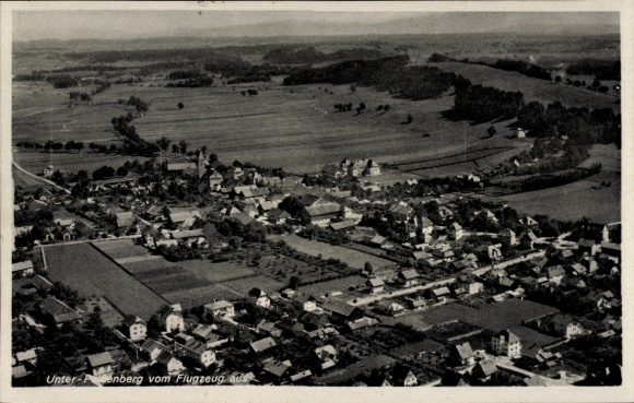 Postcard Peißenberg in Upper Bavaria, aerial photograph, Unter-Peißenberg