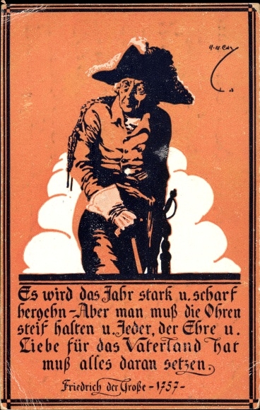 Künstler Ak Friedrich der Große, Zitat, Es wird das Jahr stark und scharf hergehn