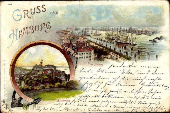 Chromo-Litho Hamburg Altona Blankenese, Süllberg, harbor
