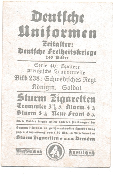 Collection picture German uniforms, German Wars of Independence, No. 238, Swedish Regt. Queen, soldier