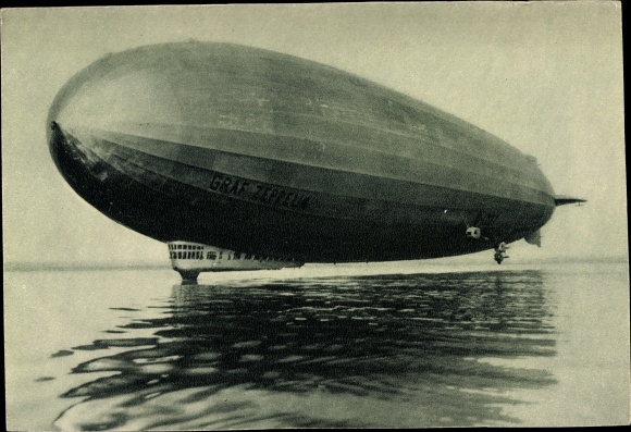 Postcard airship LZ 127 Graf Zeppelin over Lake Constance, water landing