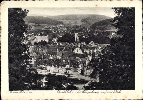 Postcard Hann. Münden in Lower Saxony, view from the Tillyschanze onto the city