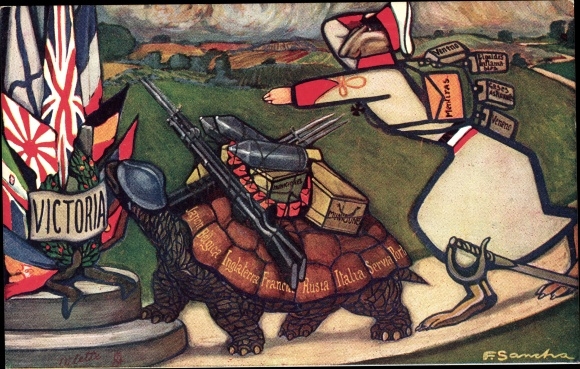 Artist Postcard De Haas en de Schildpad, Hare and Turtle, Victoria, Allegory, Fable