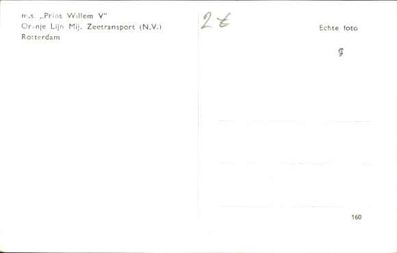 Ak Stoom boot MS Prins Willem V, Oranje Lijn Mij. zee vervoer