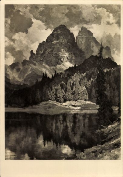 Artist Postcard Maurus, Hanns, Veneto, Lake Misurina with Three Peaks, HDK 437