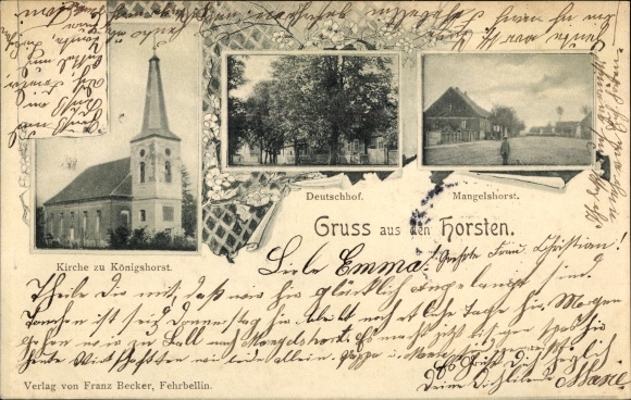Postcard Königshorst in Brandenburg, Mangelshorst, Deutschhof, church