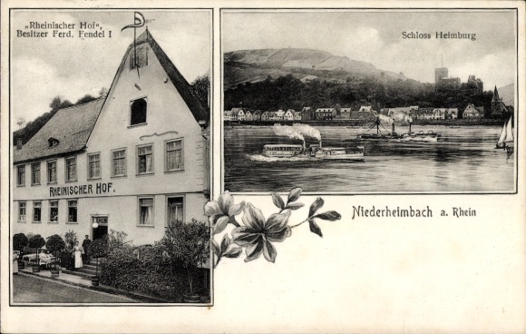 Postcard Niederheimbach am Rhein, Heimburg Castle, Rheinischer Hof