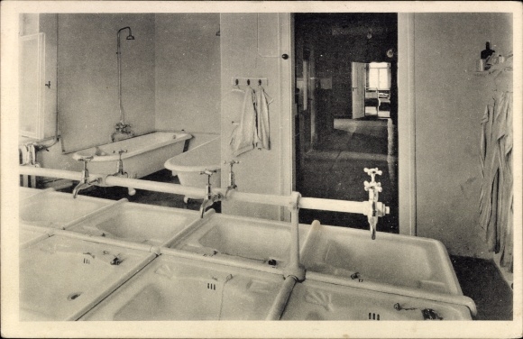 Postcard Sachsengrund Muldenhammer in Vogtland, children&#39;s convalescent home, washroom