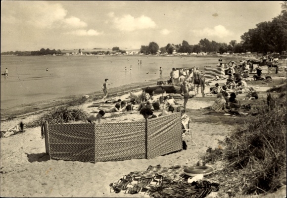 Ak Ostseebad Warnemünde Rostock, Badestrand, Menschen am Wasser, Zelte, Sonne, Entspannung
