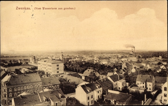 Postcard Zwenkau in Saxony, view of the city from the water tower