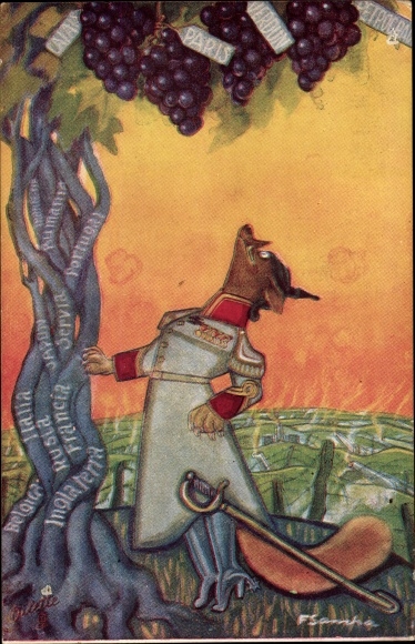 Artist PC De Vos en de druiven, Kaiser Wilhelm II as a fox, battlefield, I. WK