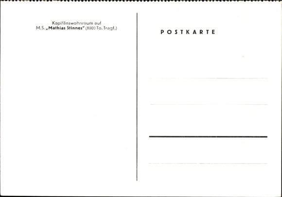 Ak MS Mathias Stinnes, Kapiteinskwartier, Hugo Stinnes Rederij