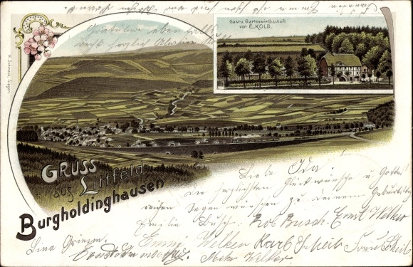 Chromo-Litho Burgholdinghausen Kreuztal in Westphalia, general view, inn by E. Kolb