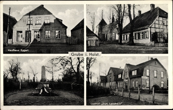 Postcard pit in Ostholstein, Eggert department store, war memorial, Gasthof Zum Landhaus, church