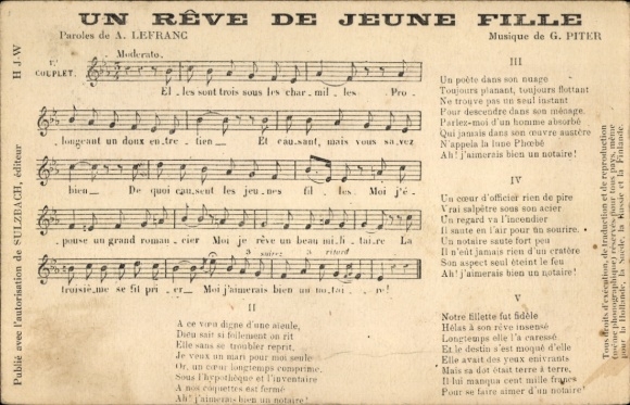 Song Postcard Un reve de jeune fille, G. Piter, A. Lefranc