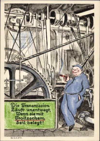 Artist Postcard Lüdke, E., Berlin Tempelhof, rope and cable works F. Troitzsch, crane, transmission