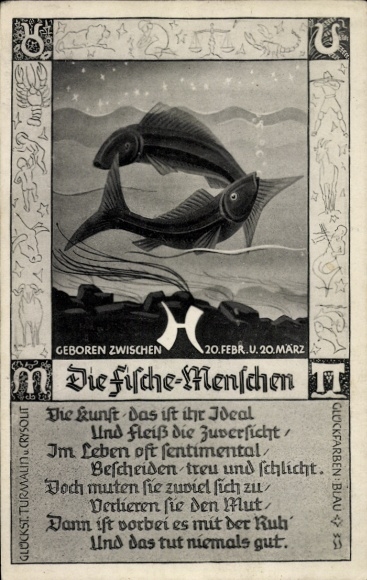 Postcard Zodiac sign Pisces, Horoscope, 20 February to 20 March