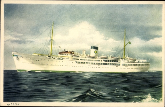 Ansichtkaart stoomschip MS Saga, Zweedse Lloyd