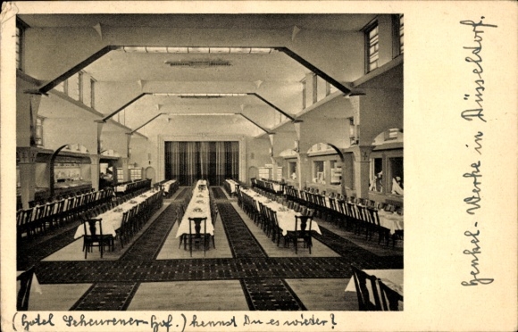 Postcard Holthausen Düsseldorf, Hotel Scheurener Hof, interior view, Gesoleisaal, Henkel-Werke
