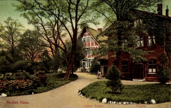 Postcard Hamburg Horn, Rauhes Haus, Grüne Tanne