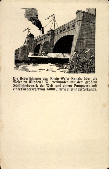 Postcard Minden in Westphalia, overpass of the Rhine-Weser-Elb Canal over the Weser, ship lift