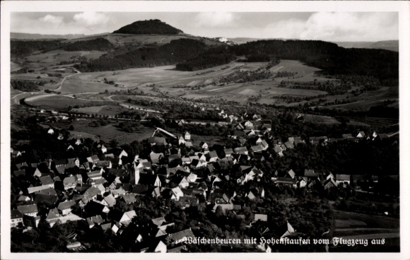 Postcard Wäschenbeuren in Württemberg, aerial photograph of Hohenstaufen, landscape, airplane perspective