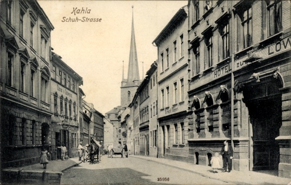 Ak Kahla Thüringen, Schuhstraße, Hotel zum Löwen