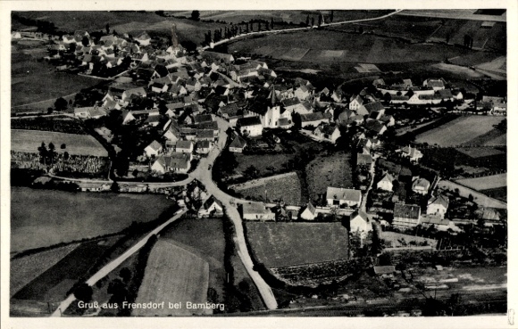 Postcard Frensdorf in Upper Franconia Bavaria, aerial photograph, village view, rural surroundings, architecture