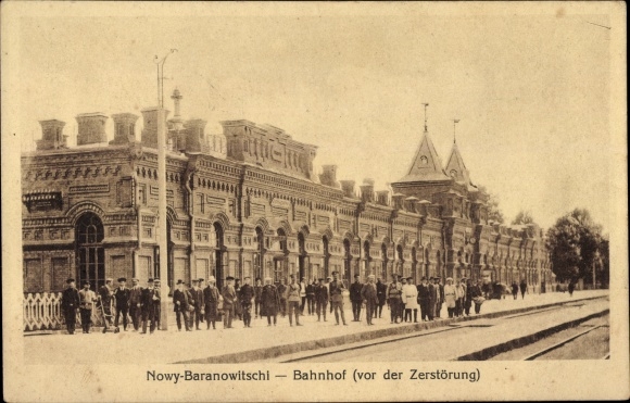 Postcard Nowy Baranovichi Baranovichi Belarus, railway station before destruction
