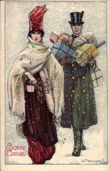 Artysta KP Bompard, Sergio, Para z prezentami, śnieżyca, Bonne Année