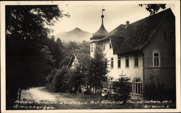 Postcard Römhild, Hotel and Pension Waldhaus, half-timbered, Gleichberge